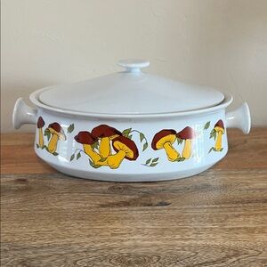Vintage White Casserole Dish with Mushroom Design by Goodwood made in Japan